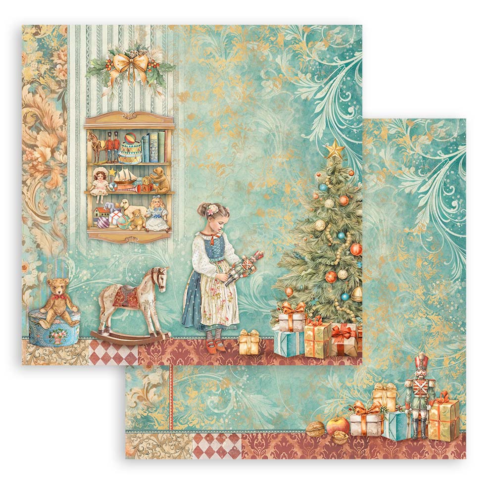 The Nutcracker Stamperia Scrapbooking 12x12 Paper Set. These beautiful high quality papers by Stamperia are themed sets with coordinating designs