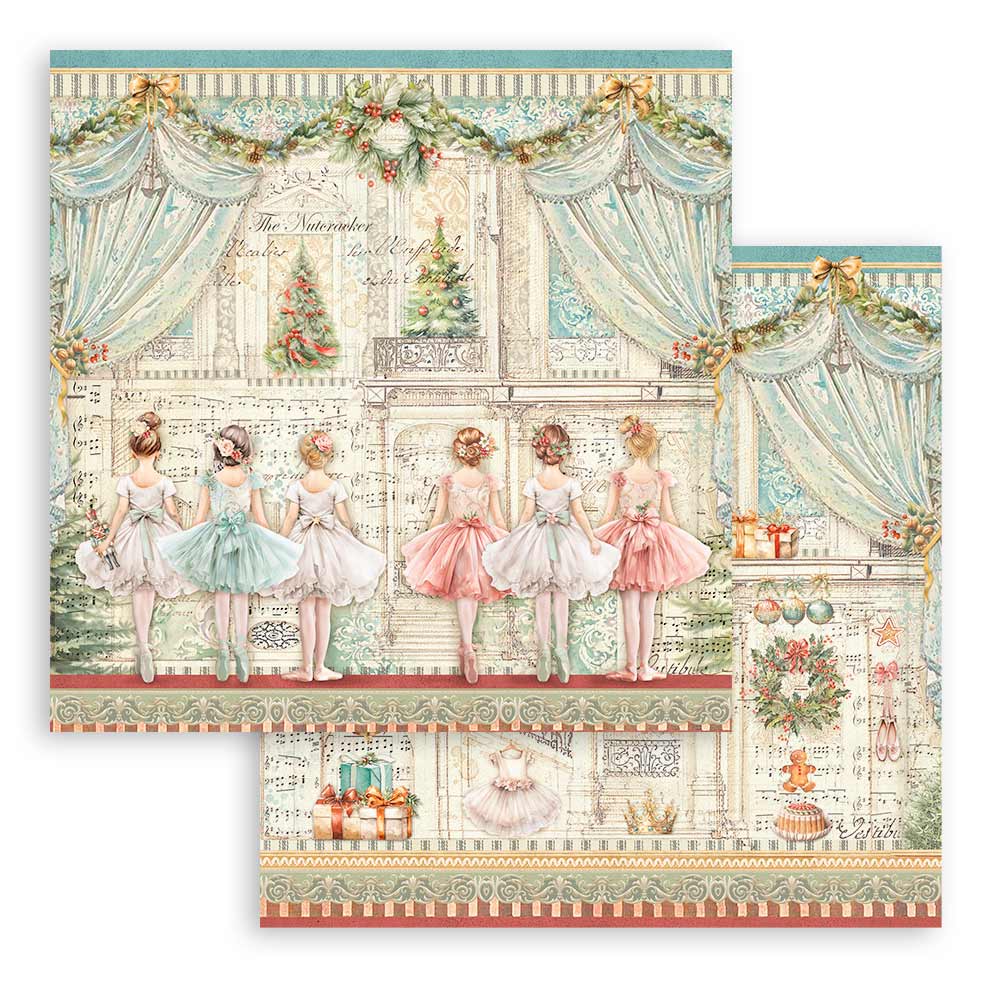 The Nutcracker Stamperia Scrapbooking 12x12 Paper Set. These beautiful high quality papers by Stamperia are themed sets with coordinating designs