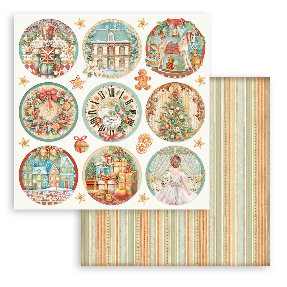 The Nutcracker Stamperia Scrapbooking 12x12 Paper Set. These beautiful high quality papers by Stamperia are themed sets with coordinating designs