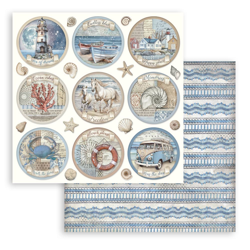 Silent Sea Stamperia Scrapbooking 12x12 Paper Set. These beautiful high quality papers by Stamperia are themed sets with coordinating designs
