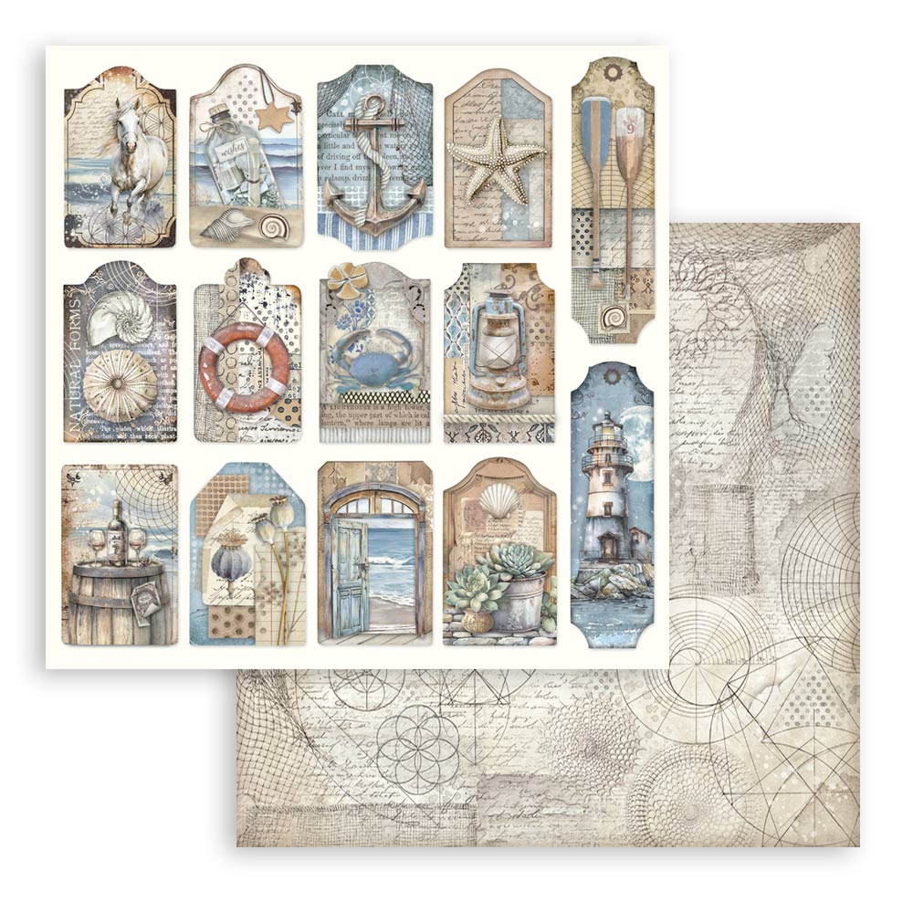 Silent Sea Stamperia Scrapbooking 12x12 Paper Set. These beautiful high quality papers by Stamperia are themed sets with coordinating designs