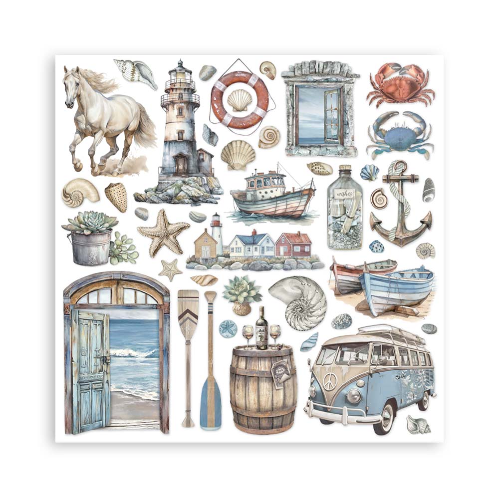 Silent Sea Stamperia Scrapbooking 12x12 Paper Set. These beautiful high quality papers by Stamperia are themed sets with coordinating designs