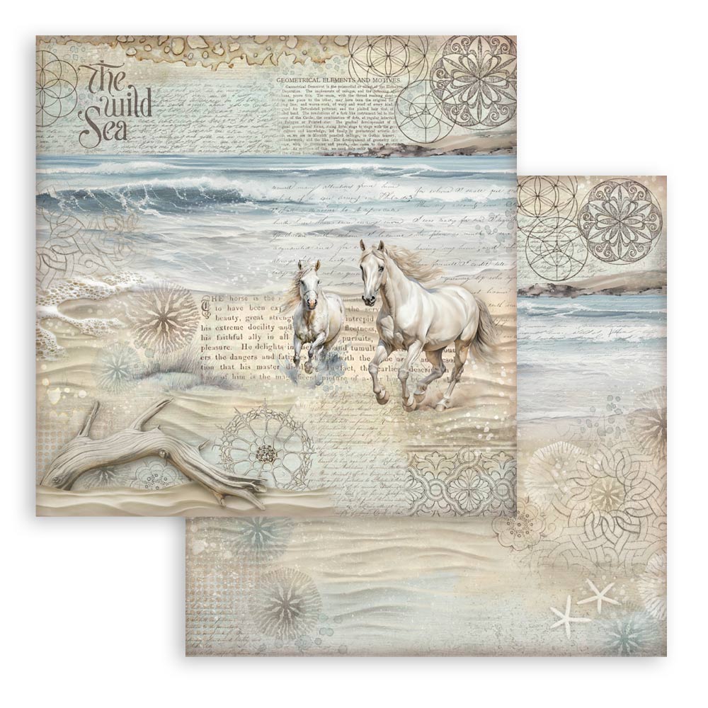 Silent Sea Stamperia Scrapbooking 12x12 Paper Set. These beautiful high quality papers by Stamperia are themed sets with coordinating designs