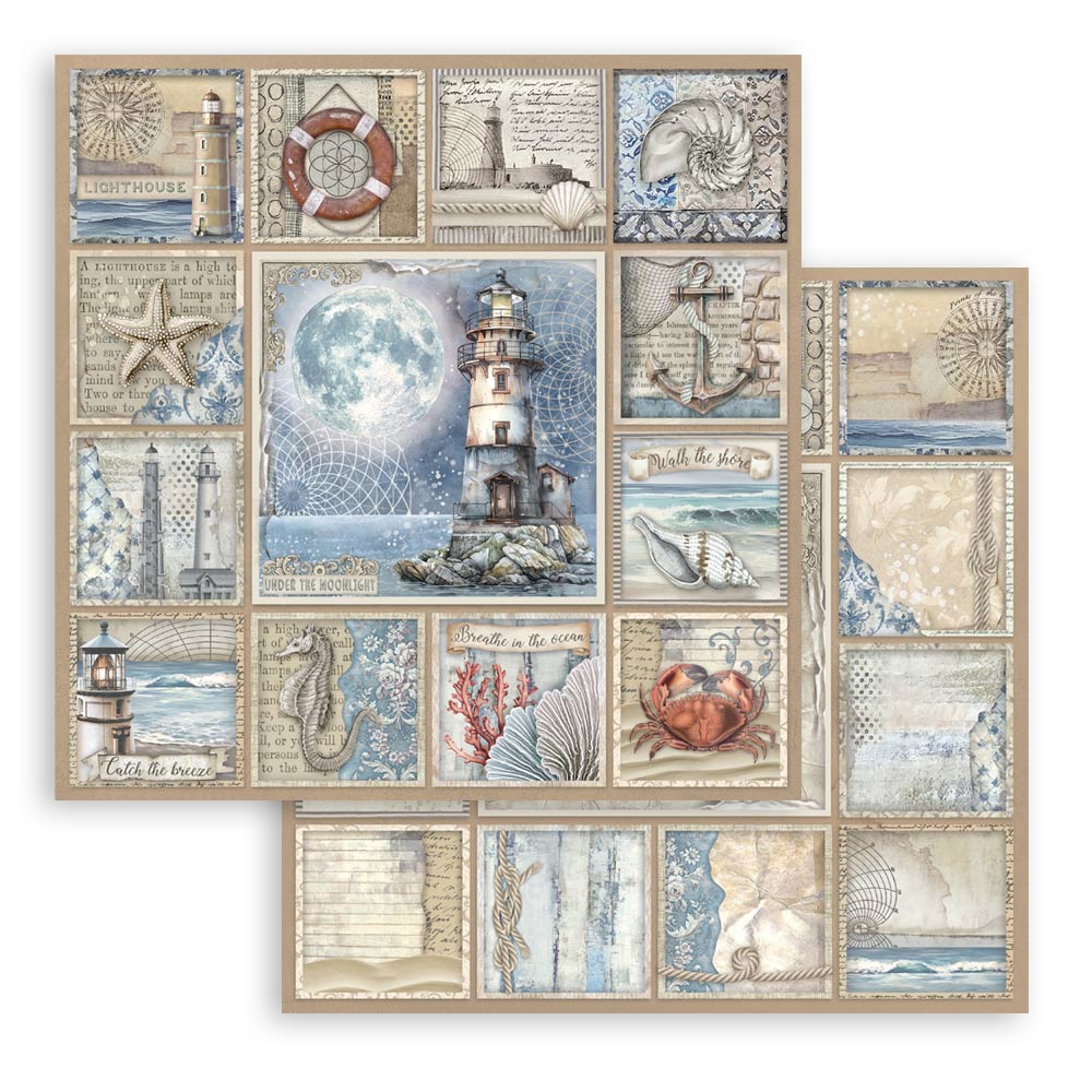 Silent Sea Stamperia Scrapbooking 12x12 Paper Set. These beautiful high quality papers by Stamperia are themed sets with coordinating designs