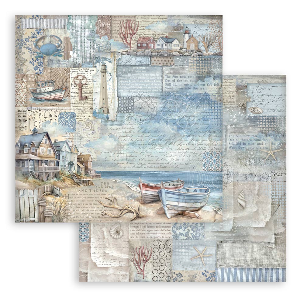 Silent Sea Stamperia Scrapbooking 12x12 Paper Set. These beautiful high quality papers by Stamperia are themed sets with coordinating designs