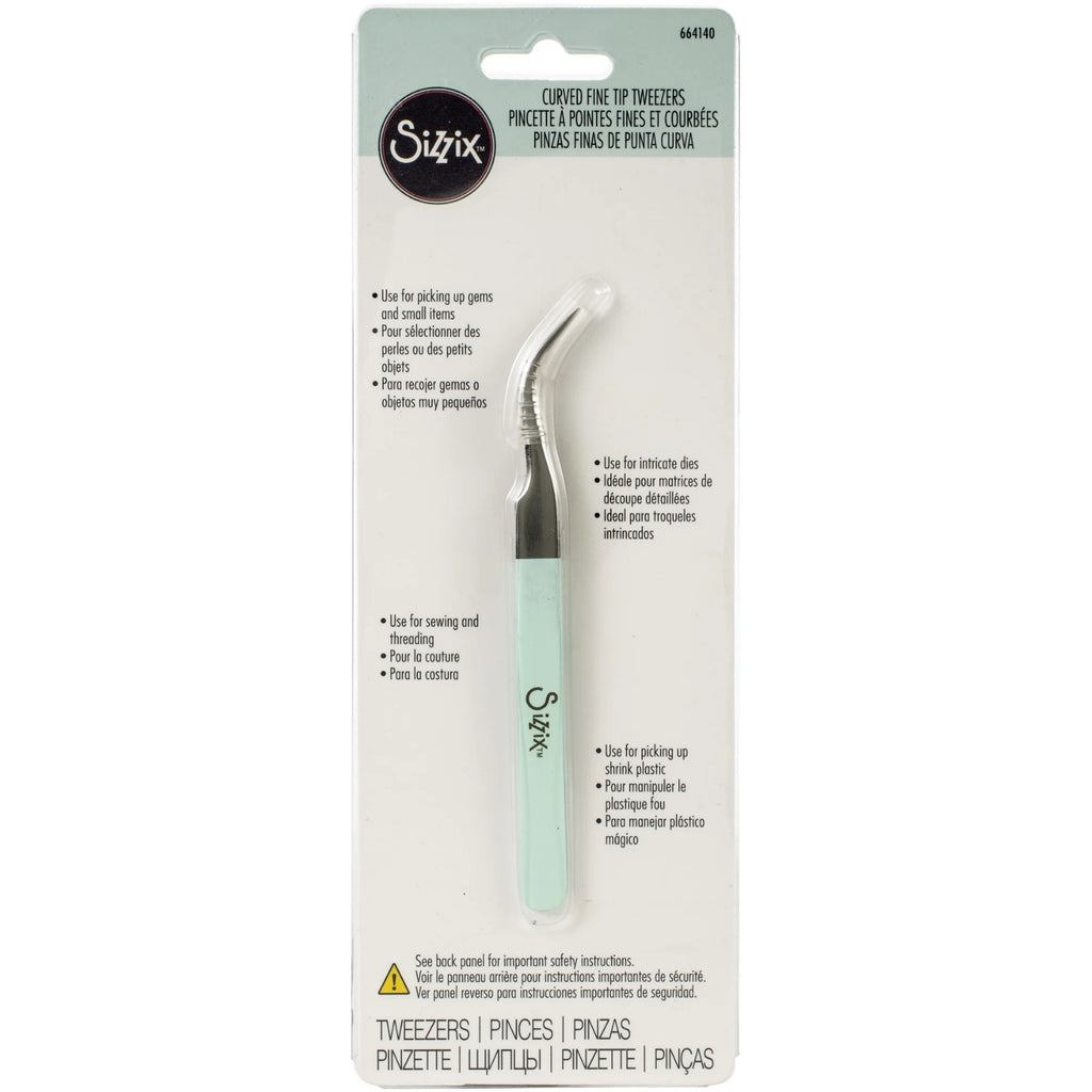 Sizzix curved fine tip tweezers packaging on a white background