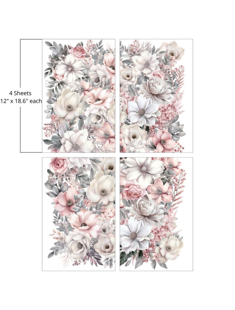 Pastel pink white and cream blooms with greenery by Belles and Whistles Rub on Transfer Decal