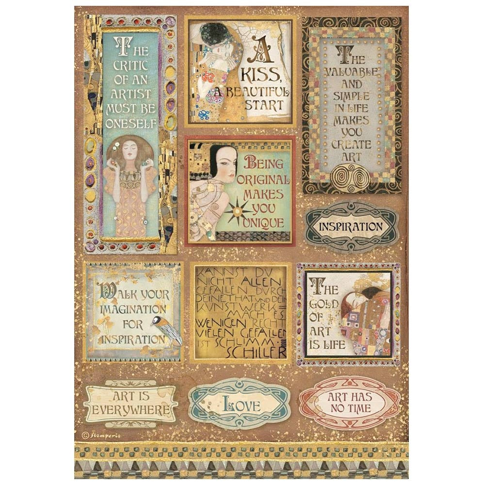 Brown gold colors of 11 squares with quotes. Colorful European Rice paper used for Decoupage Art, Decoupage Crafts and Home Decor. 