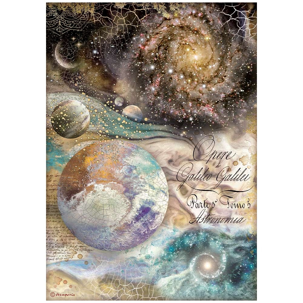 Planets and nebula space theme. Colorful European Rice paper used for Decoupage Art, Decoupage Crafts and Home Decor. 