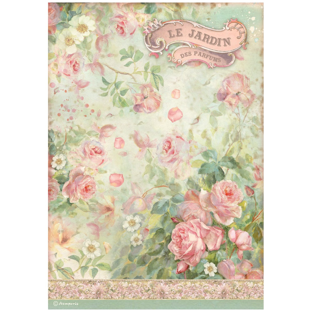 Pink Roses and green leaves. Colorful European Rice paper used for Decoupage Art, Decoupage Crafts and Home Decor. 
