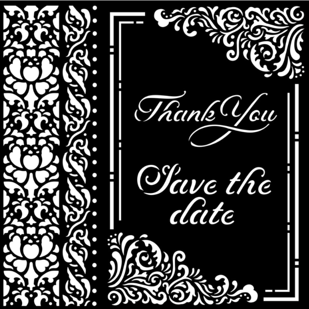 Stamperia Thank You Save The Date 7x7 Stencils are made of flexible yet strong plastic material. Ideal for 3D effects and Mixed Media