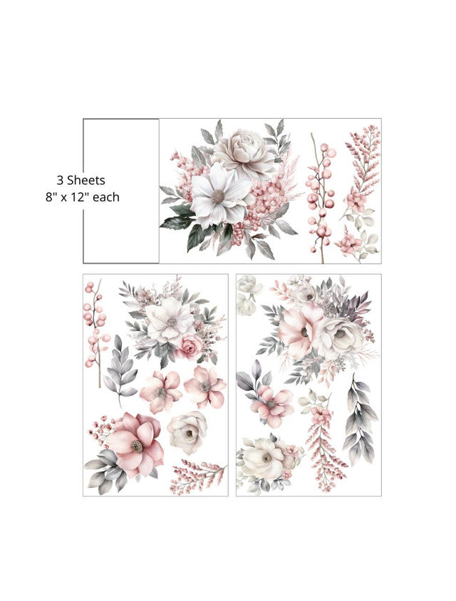 White pink and cream flowers with pink and green greenery by Belles and Whistles Rub on Transfer Decal