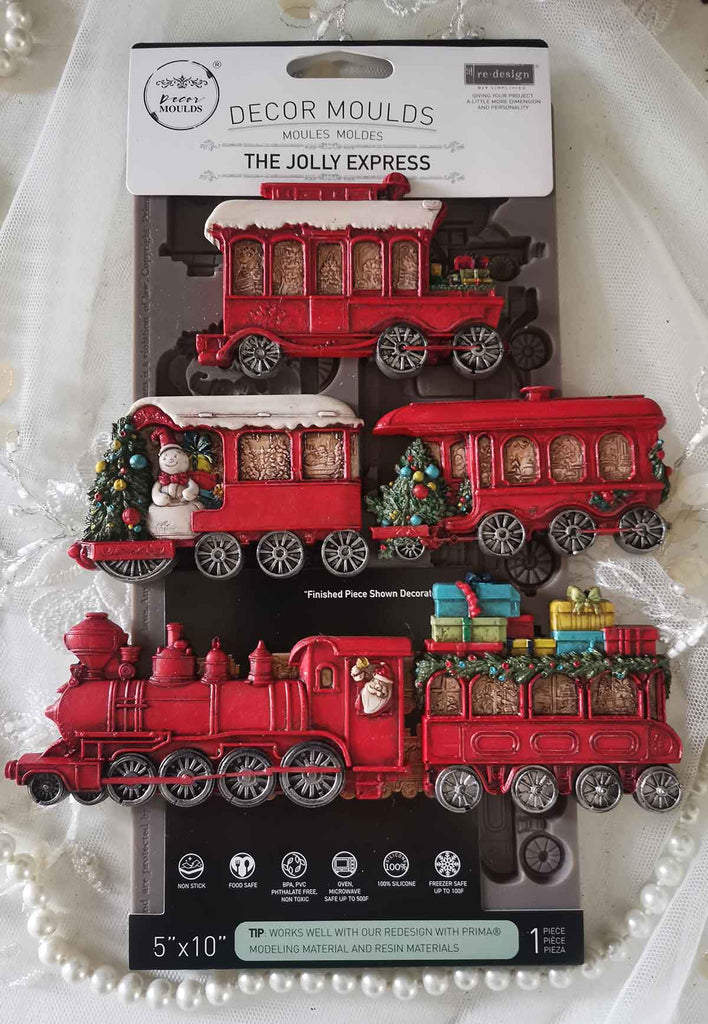 Redesign with Prima The Jolly Express mold with 5 figures; festive locomotive train cars