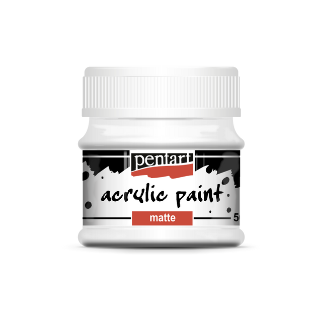 Titan White acrylic paint matte  paint in clear jar with black top from Pentart