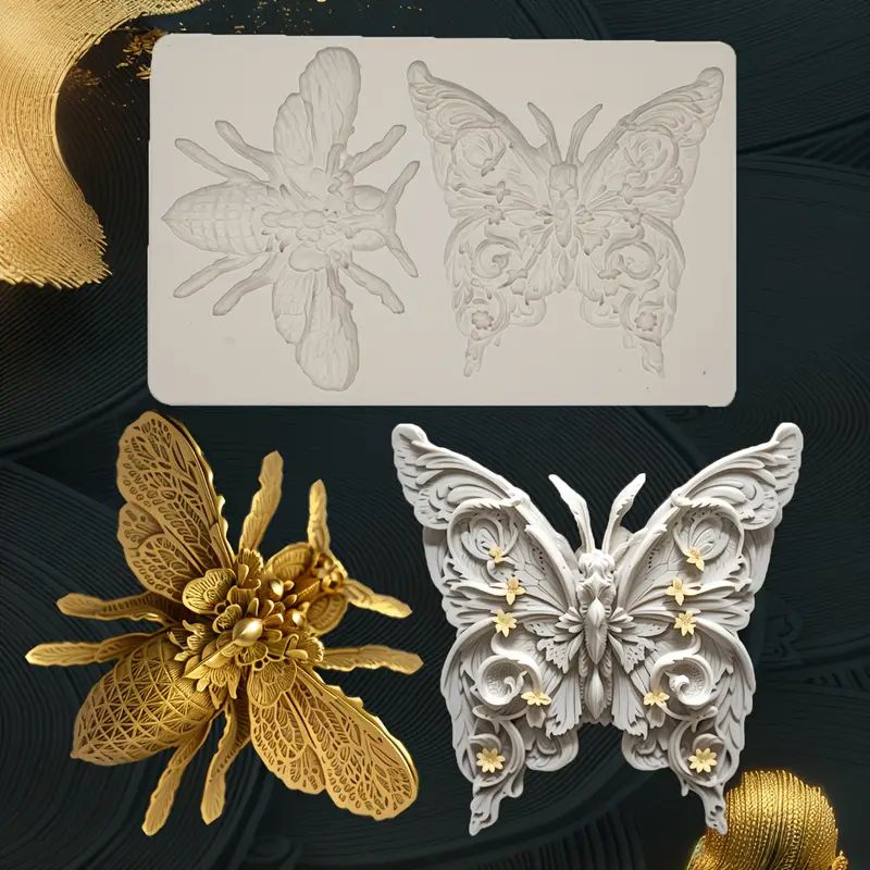 Silicone Craft Accent Mold. Ornate butterfly and bee