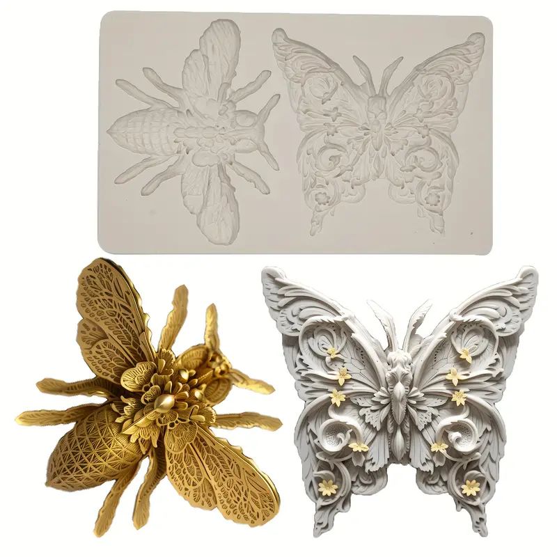 Silicone Craft Accent Mold. Ornate butterfly and bee