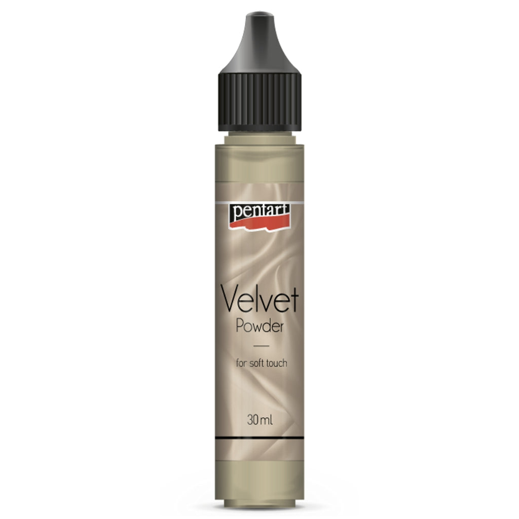 Beige Pentart Velvet Powder bottle on a white background