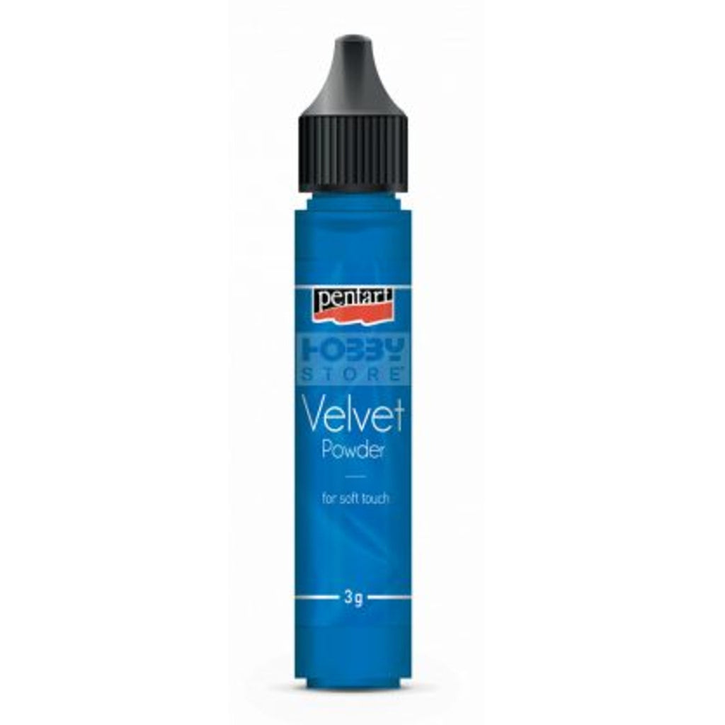 Blue Pentart Velvet Powder bottle on a white background