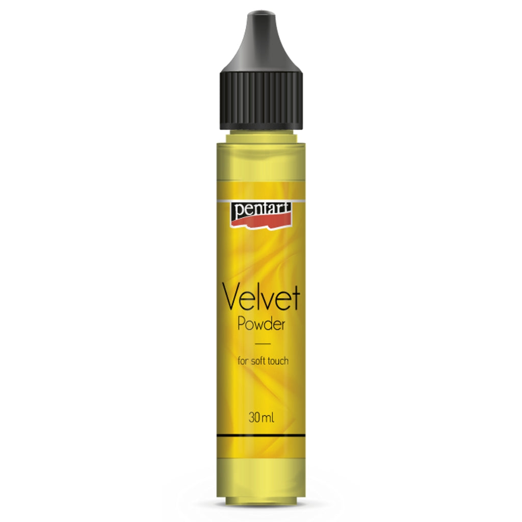 Citrine yellow Pentart Velvet Powder bottle on a white background