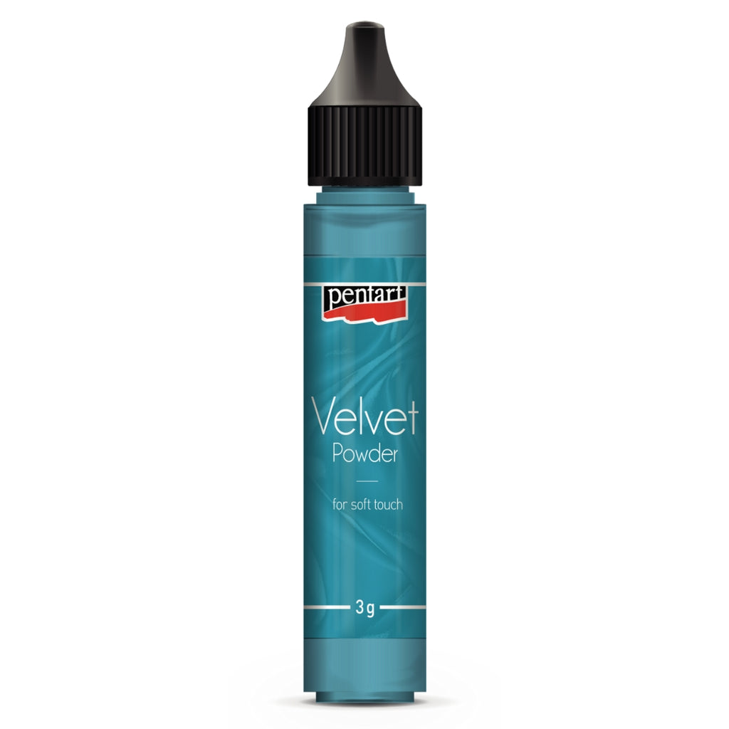 Turquoise Pentart Velvet Powder bottle on a white background