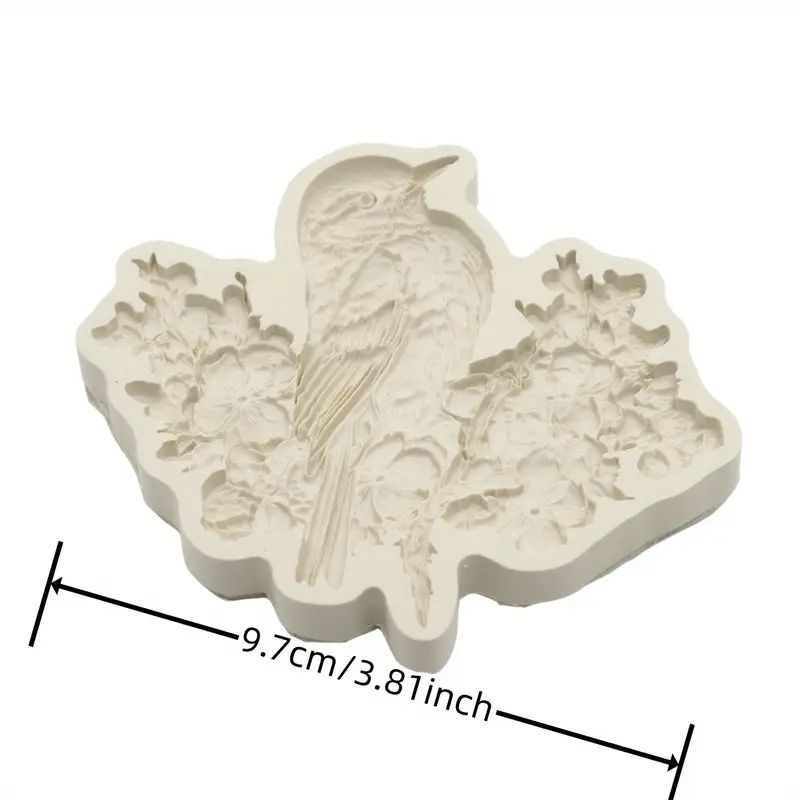 Silicone Craft Accent Mold. Bird perched on floral branch