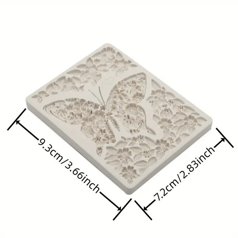 Silicone Craft Accent Mold. Butterfly with floral wings and flowers