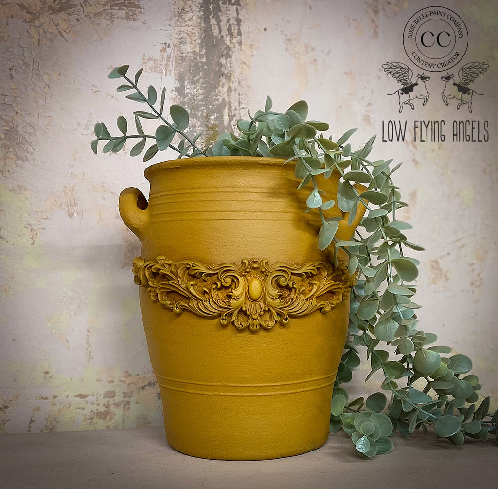 yellow stone color chalk paint from Dixie Belle on pot