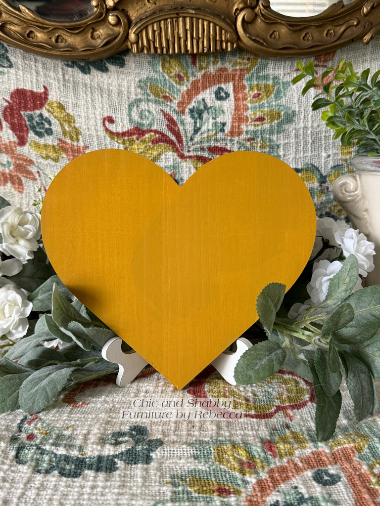 yellow stone color chalk paint from Dixie Belle on wood heart