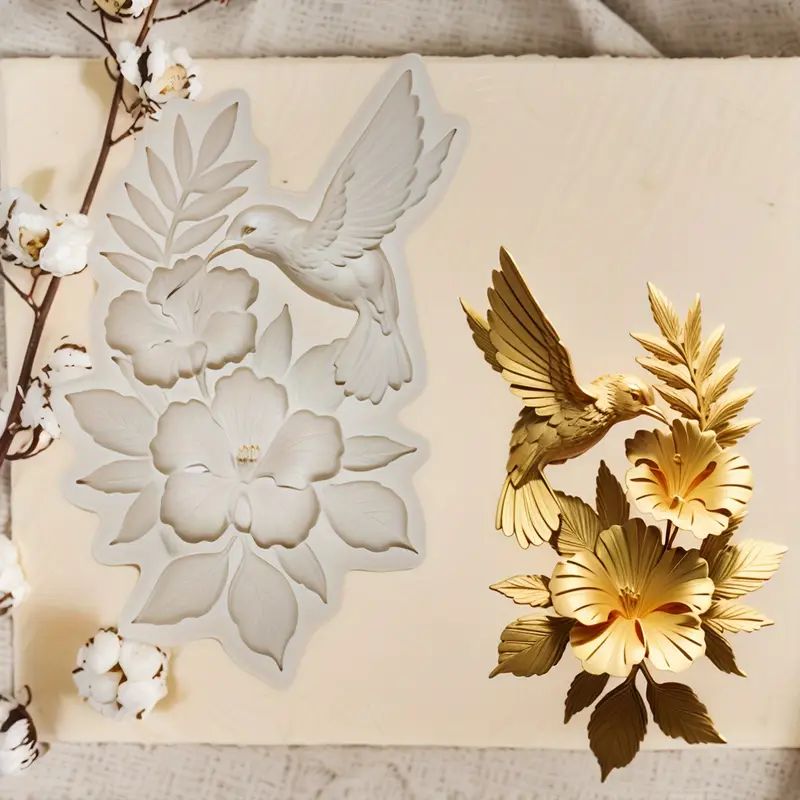 Silicone Craft Accent Mold. Flowers with Hummingbird