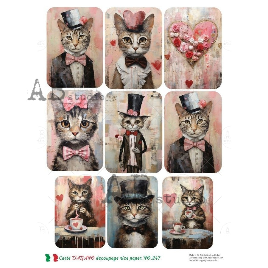 Grey cats in top hats and pink bowties AB Studio Rice Papers