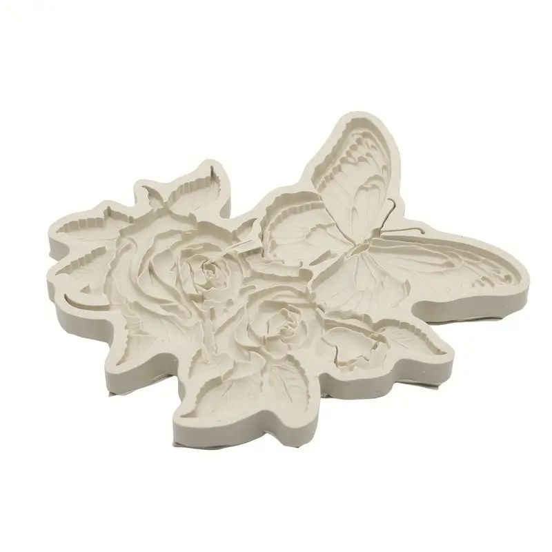 Silicone Craft Accent Mold. Butterfly on three roses.