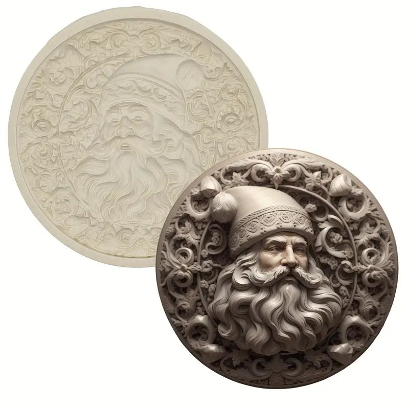 Silicone Craft Accent Mold. Santa medallion with flourishes