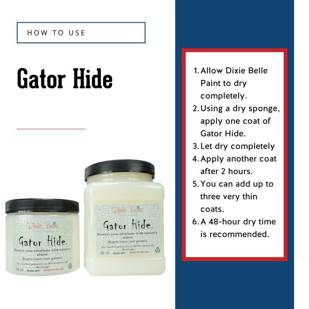 8 ounce jar of Gator Hide top from Dixie Belle Paint, with instructions.