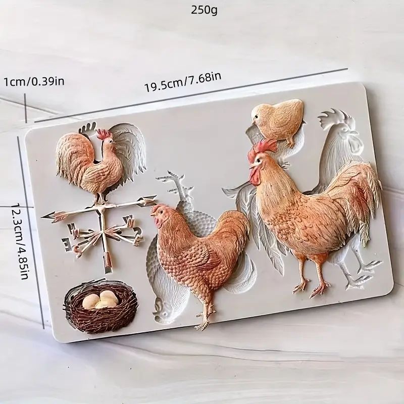 Silicone Craft Accent Mold. Rooster hen chick nest and weather vane