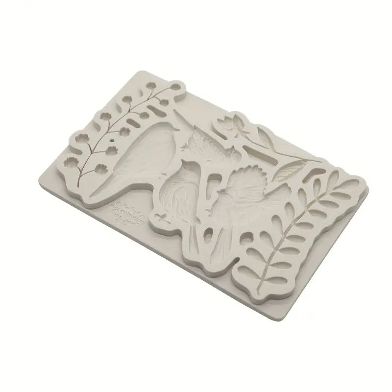 Silicone Craft Accent Mold. Birds with stems of flowers and leaves