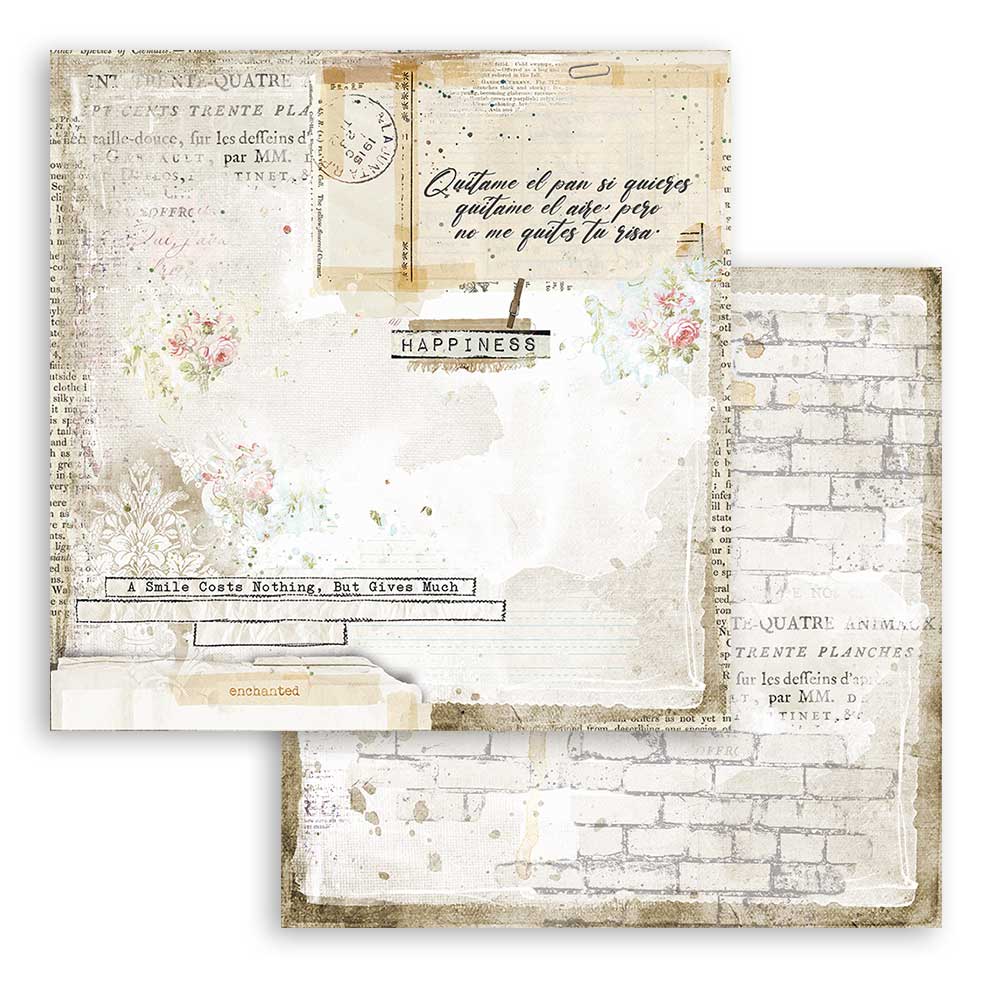 Romance Collection. Flowers & Vintage script. Beautiful Stamperia Scrapbooking Paper Set. These beautiful high quality papers by Stamperia are themed sets with coordinating designs.