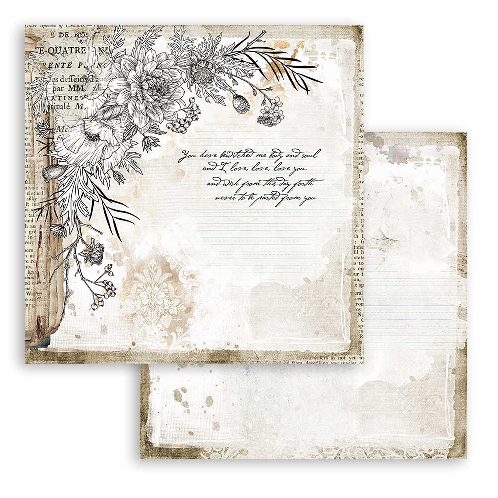 Romance Collection. Flowers & Vintage script. Beautiful Stamperia Scrapbooking Paper Set. These beautiful high quality papers by Stamperia are themed sets with coordinating designs.