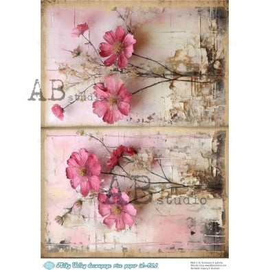 Pink flowers on tan textured background AB Studio Rice Papers 