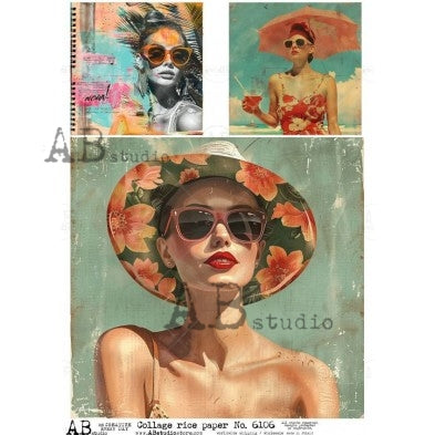 Women in vintage bathing suits and beach hats AB Studio Rice Papers 