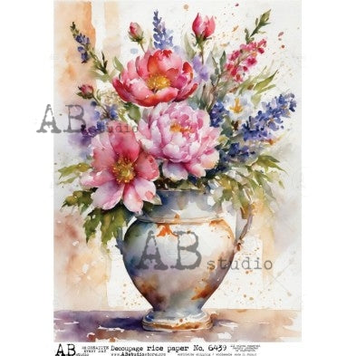 Vase of purple and pink flowers AB Studio Rice Papers