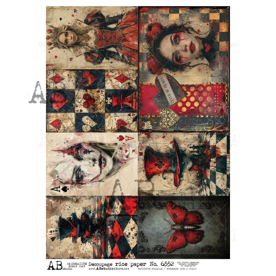 Red black and white Alice in Wonderland icons AB Studio Rice Papers