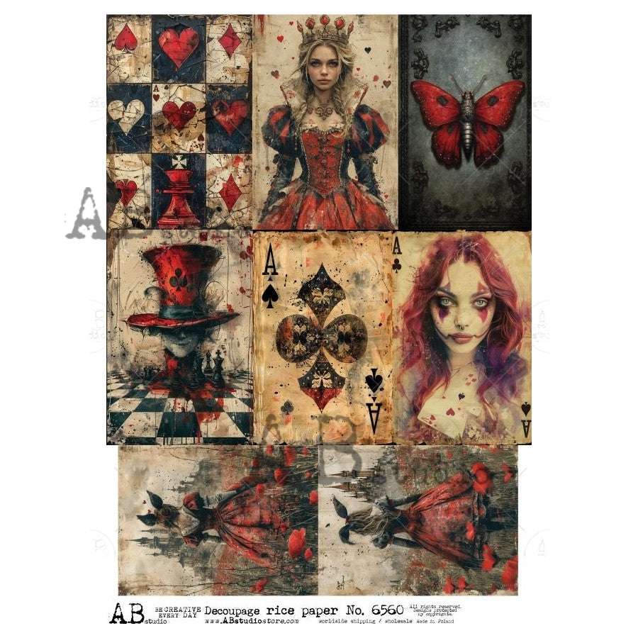 Black and red Alice in Wonderland queen of hearts butterfly mad hatter AB Studio Rice Papers