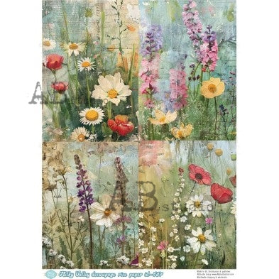 4 images of red white yellow and purple wild flowers AB Studio Rice Papers