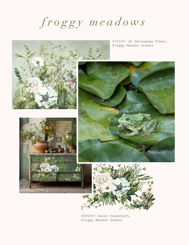 ReDesign with Prima A1 Fiber paper with lush meadow greens, soft florals, and charming little frogs, creating a scene that evokes the serenity and whimsy of a tranquil garden. 