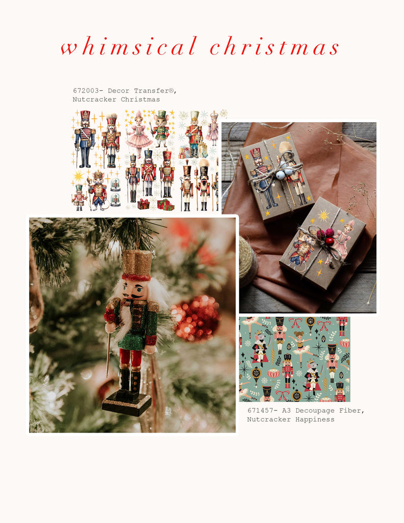 Redesign with Prima three A3 sheets of Christmas Nutcracker themed green and red papers.