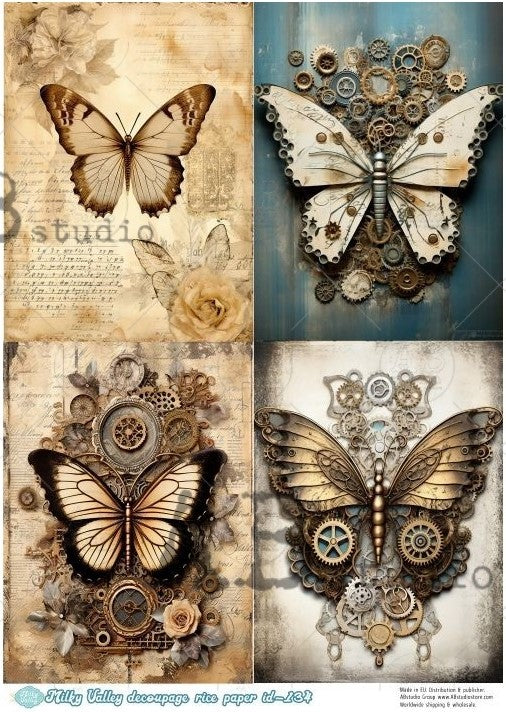 steampunk butterflies AB Studio Rice Papers