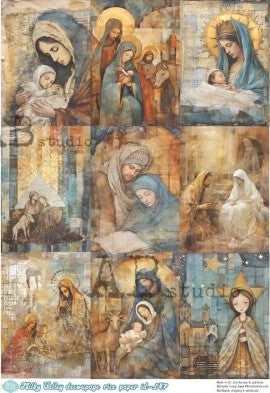 vintage cartoon nativity scenes 12 cards AB Studio Rice Papers