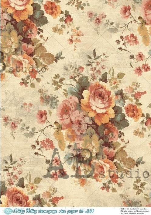 vintage blossoms on beige AB Studio Rice Papers
