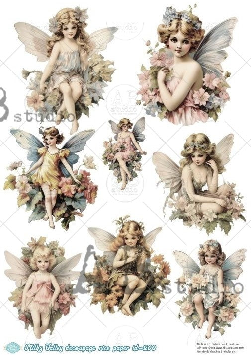 vintage angels with white flowers and pink blossoms AB Studio Rice Papers