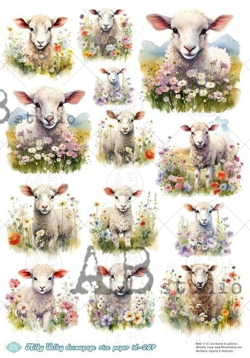 lambs in fields with wild flowers AB Studio Rice Papers